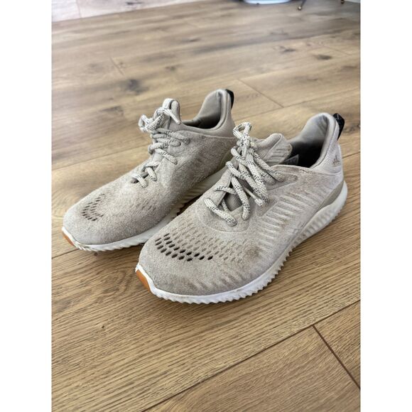 ADIDAS 6 Mens Alpha Bounce Lea Ivory Tan Suede Cream Athletic Low Top Sneaker main image 4